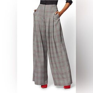 New York & Company Wide Leg Pants size 2 plaid pockets career